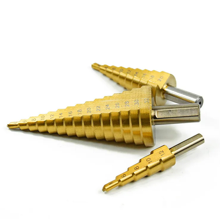 Preferential ladder saw-tooth drill 6-piece set titanium-plated straight groove reaming and pulling groove plastic box pagoda drill hole opener