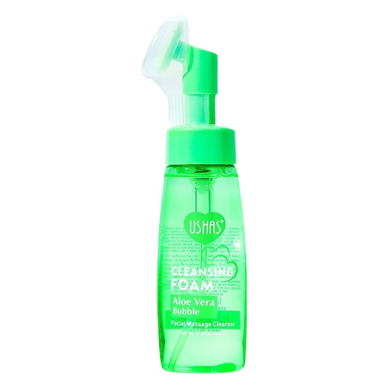 USHAS spot transfronterizo venta caliente espuma de limpieza de aloe vera hidratación hidratante limpia la cara con cepillo de masaje
