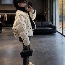 韩版爱心印花棉衣女2025冬季新款复古小众设计感短款棉服外套
