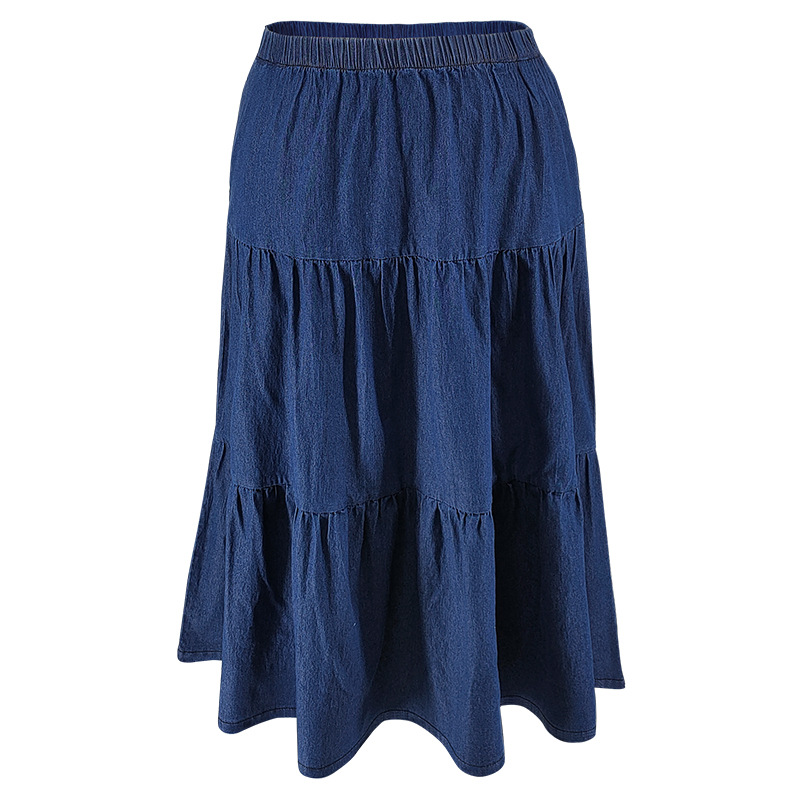Jupe maxi en jean grande taille avec poches en coton stretch_voghion.com