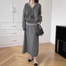 休闲针织套装女秋季新款设计感气质温柔淑女针织上衣半身裙两件套