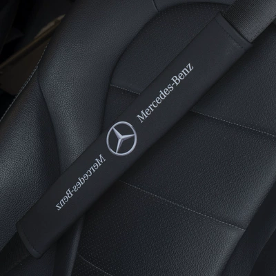 Car Logo Anti-Strain Seatbelt Shoulder Pad Protector, Extended Leather Comfortable Breathable Seatbelt Shoulder Cover (Seat belt shoulder pad) - mercedes-benz-matte-black-pair-6x38cm