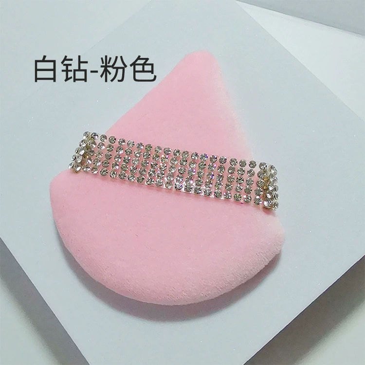 Triangular makeup sponge, crystal rhinestone strap, for loose powder (multi colors)