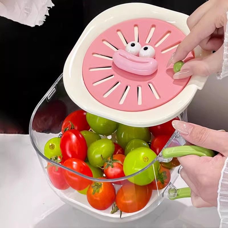 Dos capas pequeñas platas de verduras 2 en 1 cocina sala de estar bandeja de frutas casera cesta de drenaje a prueba de polvo cesta de drenaje procesamiento de moldeo por inyección