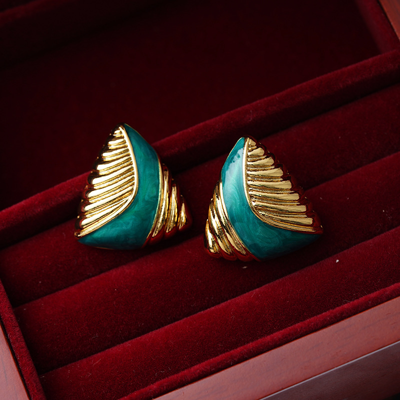 High-end Enamel Triangle Earrings For Women, Vintage, Medieval, Niche Earrings, Palace-style Retro Earrings