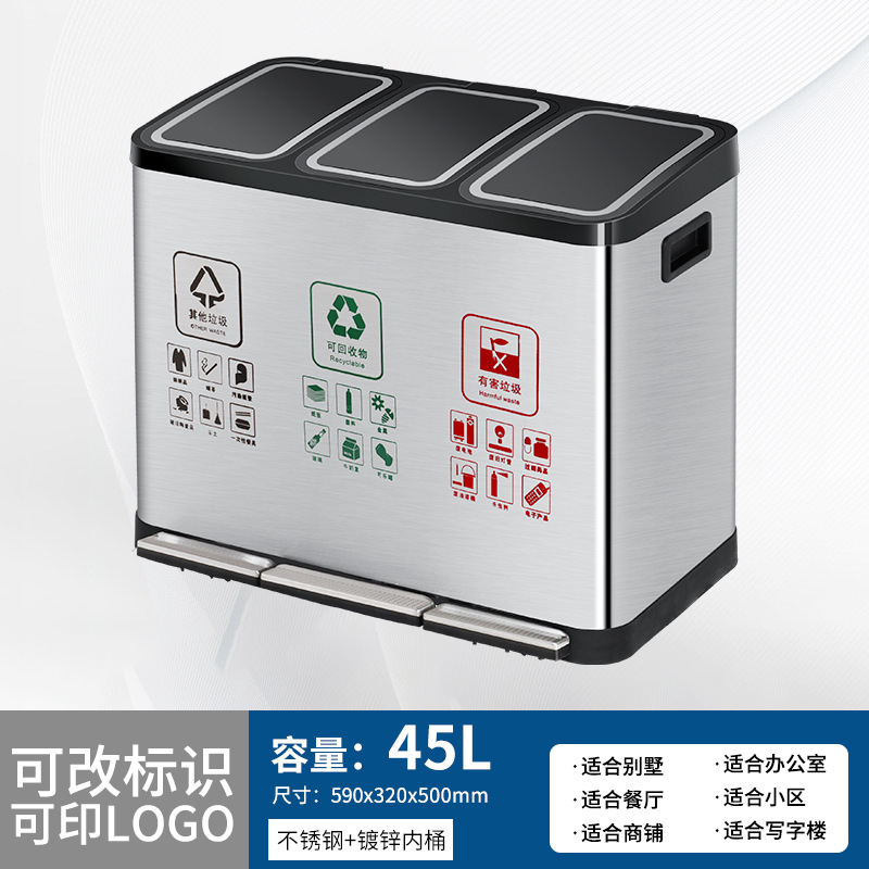 Personalizado al aire libre de acero inoxidable pie clasificado contenedor de basura cuadrado de gran capacidad con cubierta de oficinas comerciales al por mayor