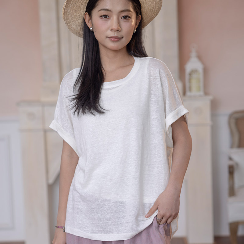 Hemp T-shirt Women's 2024 Summer New Thin Short-sleeved Blouse Women's Transparent Loose Sunscreen Inner Base Top