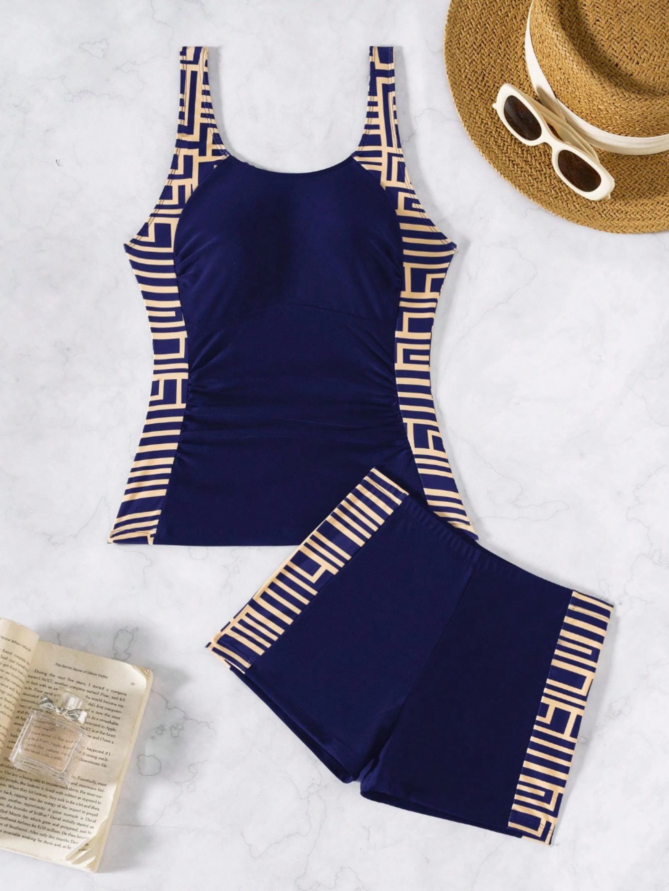 Set bikini donna canotta a righe senza maniche e boxer shorts_voghion.com