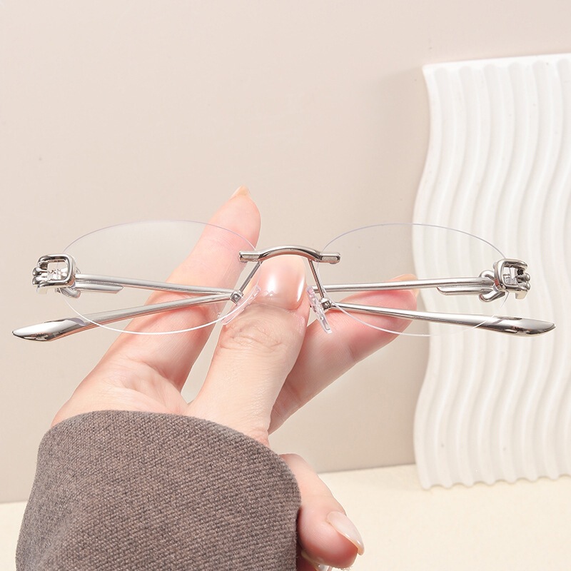 2026 New High-Intelligence Oval Rimless Glasses with Knot Detail for Women, Nerd Style Small Frame Plain Glasses for Men 2026 New High-Intelligence Oval Rimless Glasses with Knot Detail for Women, Nerd Style Small Frame Plain Glasses for Men