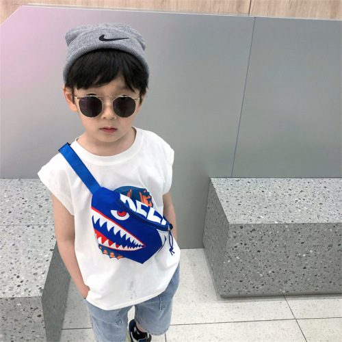  New Boys Crossbody Chest Bag Kindergarten Kids Cartoon Cute Shark Bag Boys and Girls Travel Canvas Bag