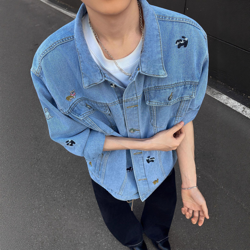 Washed Retro Bf Style Embroidered Denim Jacket for Men Spring & Fall 2025 New Korean Style Super Popular Playful Casual Trend