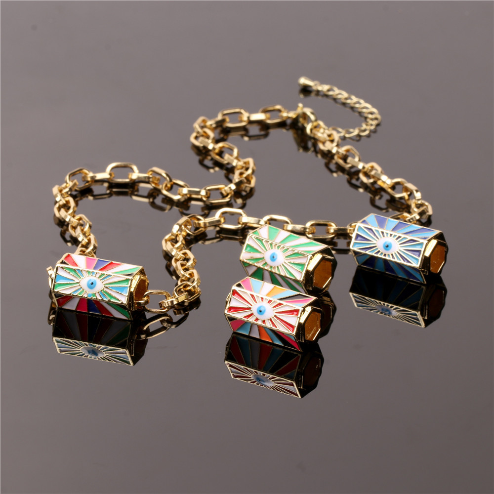 Devilu0027s Eye Copper Drip Necklace Female Ins Hip Hop Tide Gold Plated Thick Chain Clavicle Chain 
