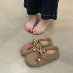 网红复古丑萌圆头勃肯鞋内增高厚底百搭乐福鞋一脚蹬单鞋女