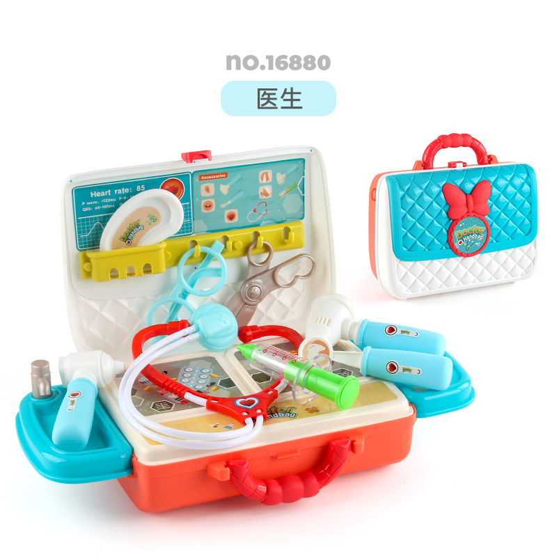 Los nuevos niños transfronterizos juegan a las casitas simulación cocina vajilla tocador herramienta médico viaje mochila traje de juguete