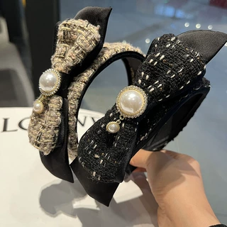 赫本风缎面珍珠发箍女外出洗脸女简约发卡韩国ins高级感秋冬头箍