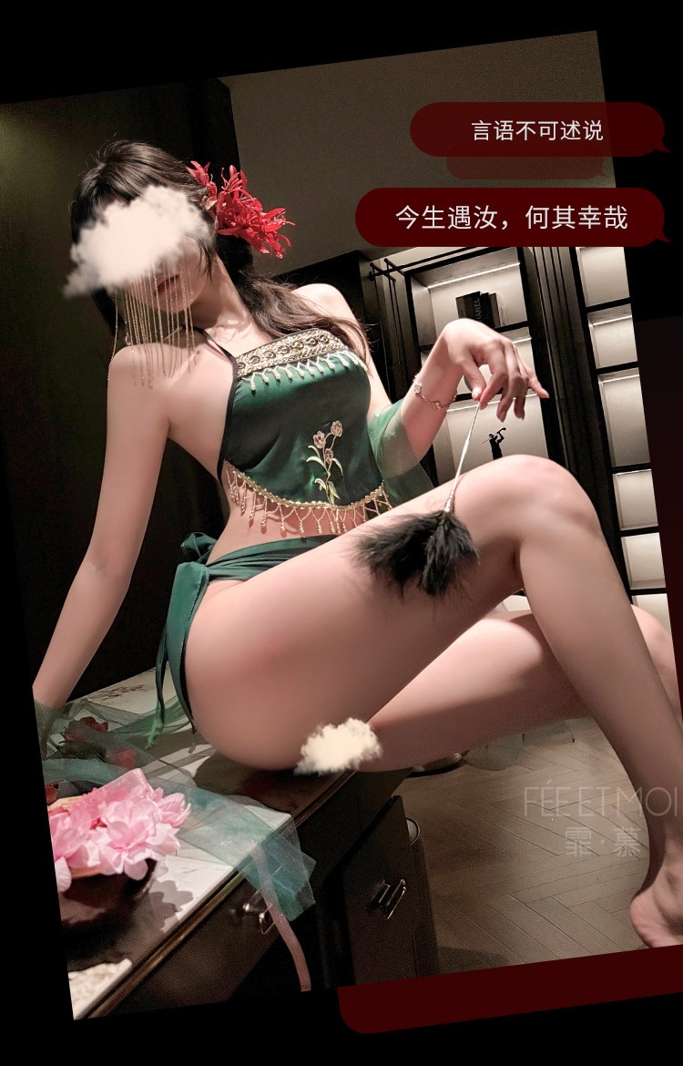 Feimu Qixi Embroidered Bellyband Lingerie Set with Open-Butt T-Back, Tulle Skirt and Veil — detail image 19