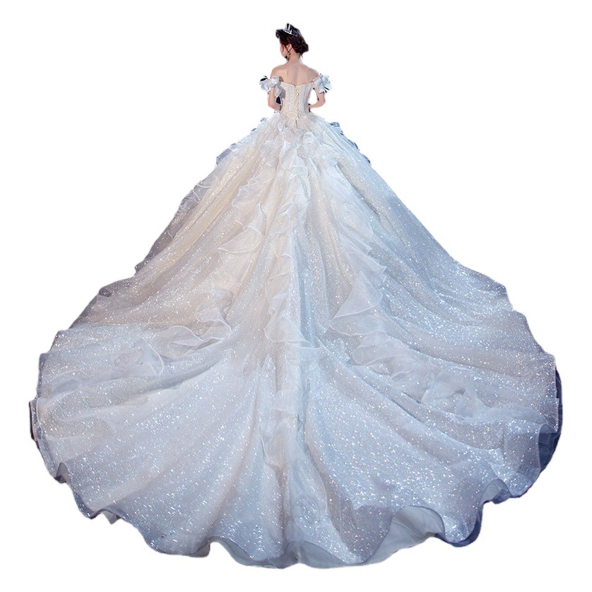 Elegante Vestido de Novia Estilo Bosque, Nuevo Modelo 2026, Cola Larga, Súper Romántico, Cielo Estrellado, Hombros Descubiertos, Vestido de Novia de Ensueño Hasta el Suelo.