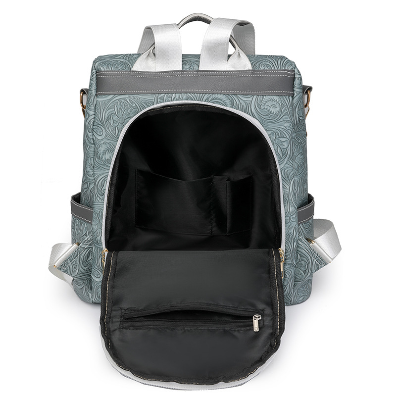 2024 verano nuevo estilo moda contraste color damas en relieve mochila casual versátil multifunción antirrobo en nombre del cabello