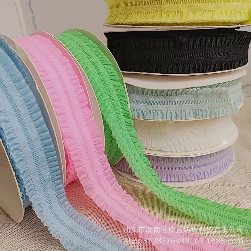 2cm蕾丝木耳花边辅料 弹力带韩版褶皱荷叶边婚纱裙边DIY手工装饰