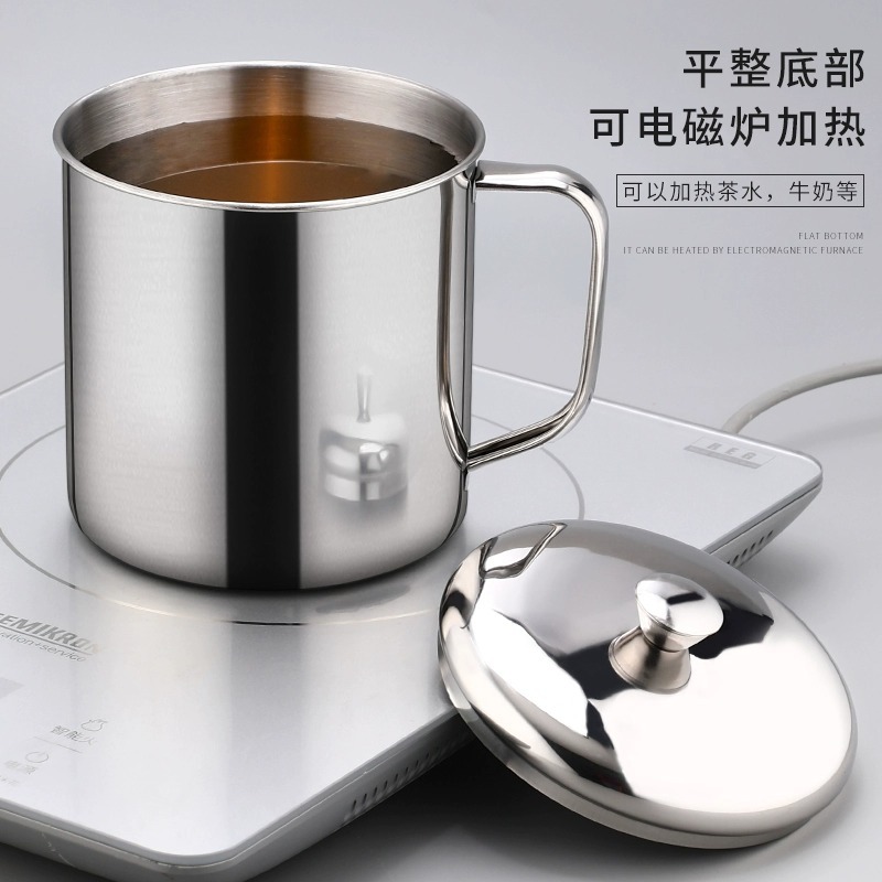 食品級304不鏽鋼老式帶蓋大號加厚茶杯大容量喝水杯子隨手口杯