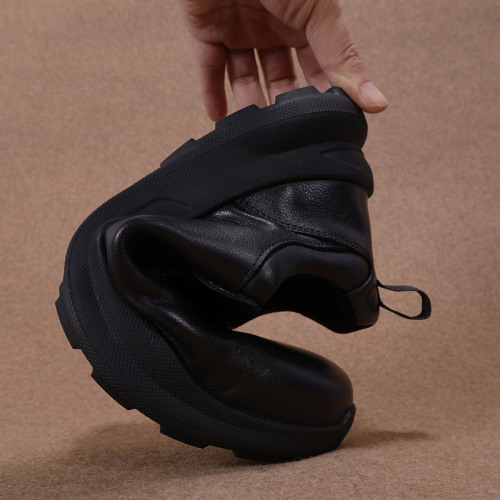 New first-layer cowhide men's business sports outdoor leisure round-toe thick-soled non-slip leather shoes rotating button leather shoes