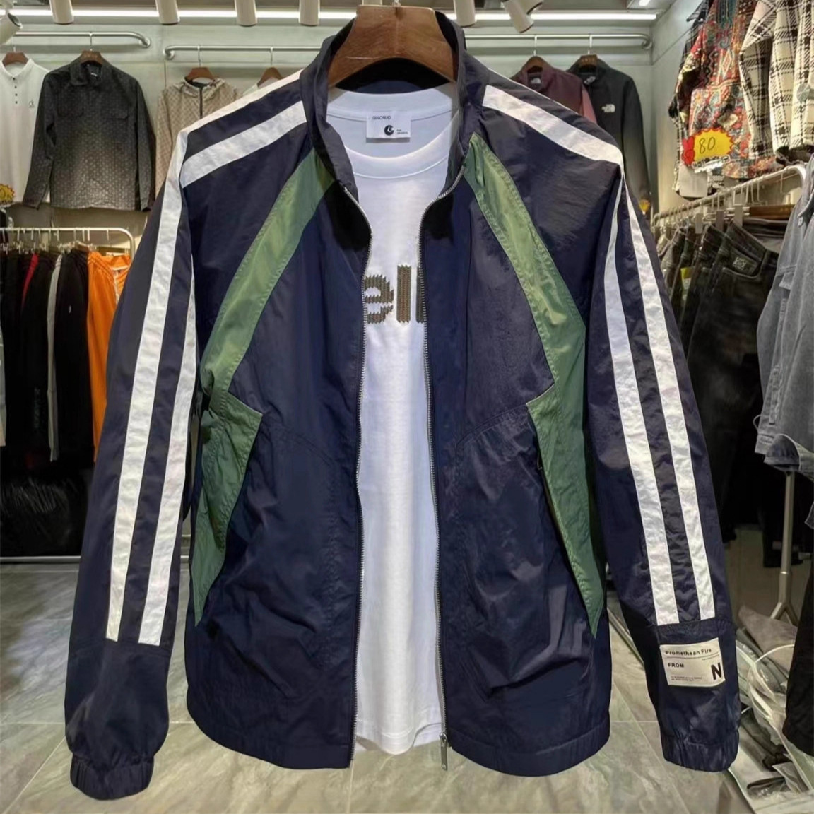 Thin New Sun Protection Splicing Spring and Summer Men's Stand Collar Casual Work Jacket Color Matching Trendy Versatile Loose Jacket