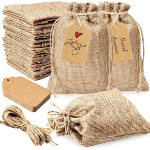 4*7 tag linen drawstring bag wedding party gift bag Christmas jewelry bag 25 linen bags suit