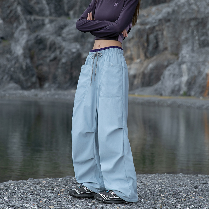 跨境直播束脚传洋冲锋裤阔腿速干多巴胺工装休闲裤女运动杰克爆款