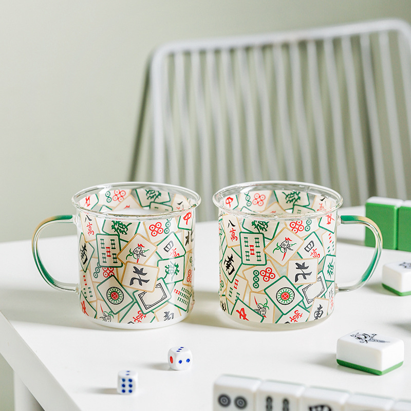 Moda nacional taza de Mahjong vidrio resistente a altas temperaturas taza personalizada taza de agua taza grande taza de leche taza de café taza de desayuno