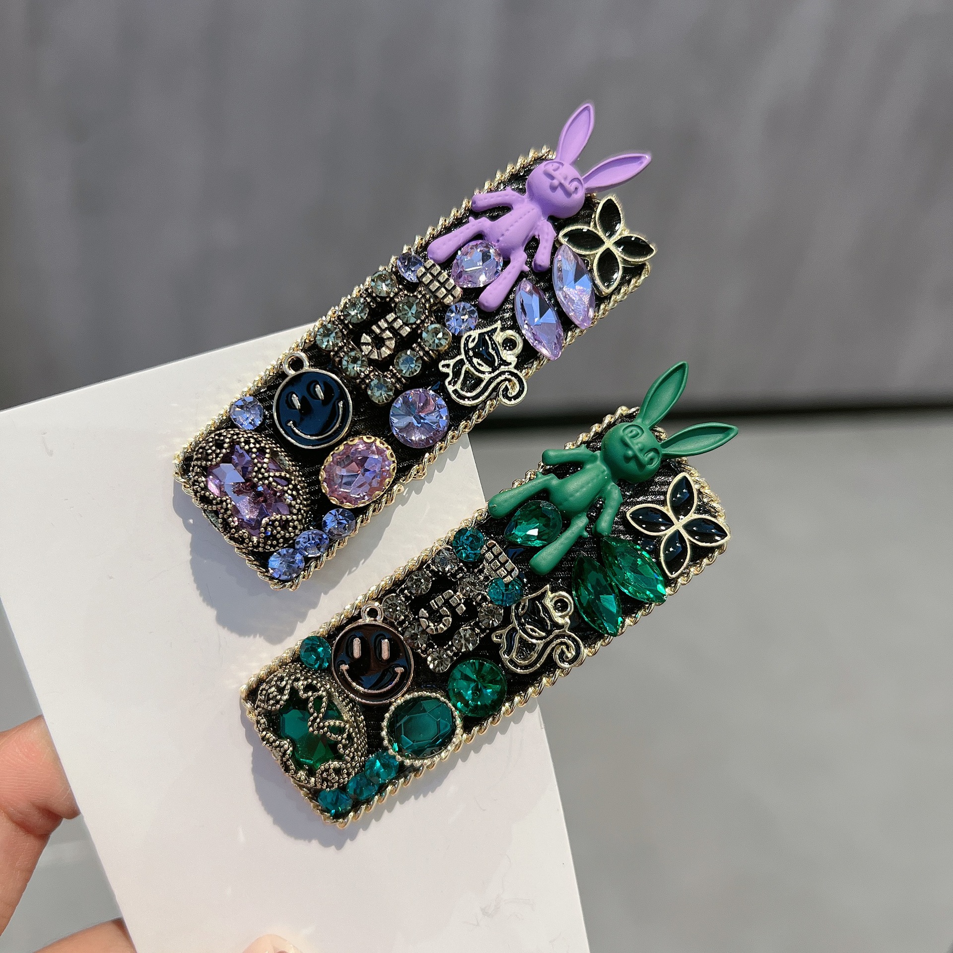 Korean Heavy Duty Full Drill High-end Rabbit Hairpin Retro Bangs Clip BB Clip One-piece Clip Versatile Nape Hairpin