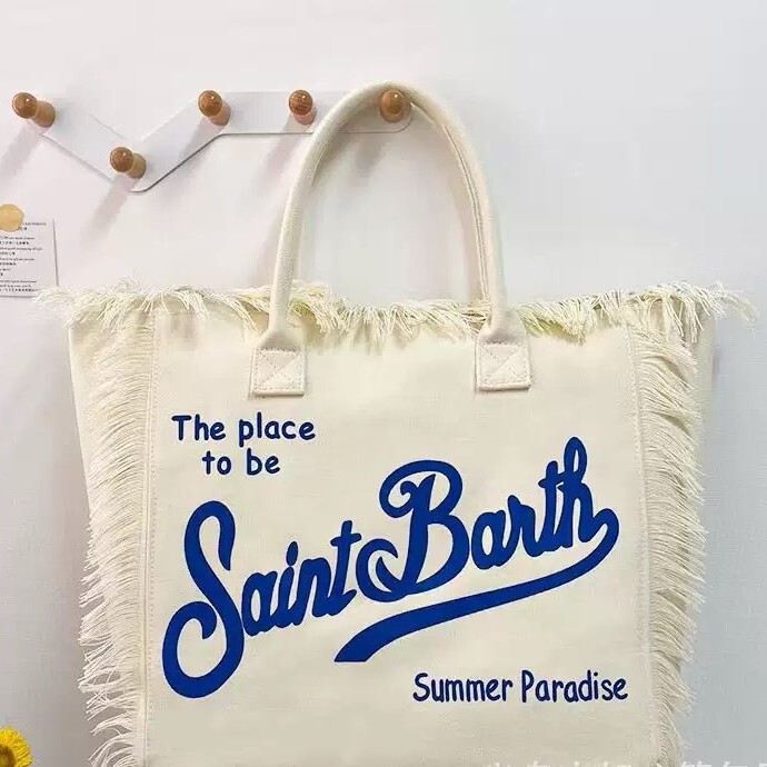 2024 New Bag European and American Beach Large Capacity Shoulder Bag Handmade Tassel Denim Printed Tote Bag