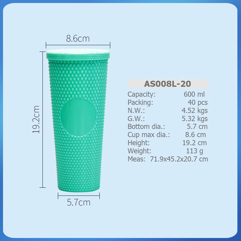 Taza de agua de paja de plástico de doble capa de color degradado transfronterizo AS/PS480/600ml con taza de regalo de café