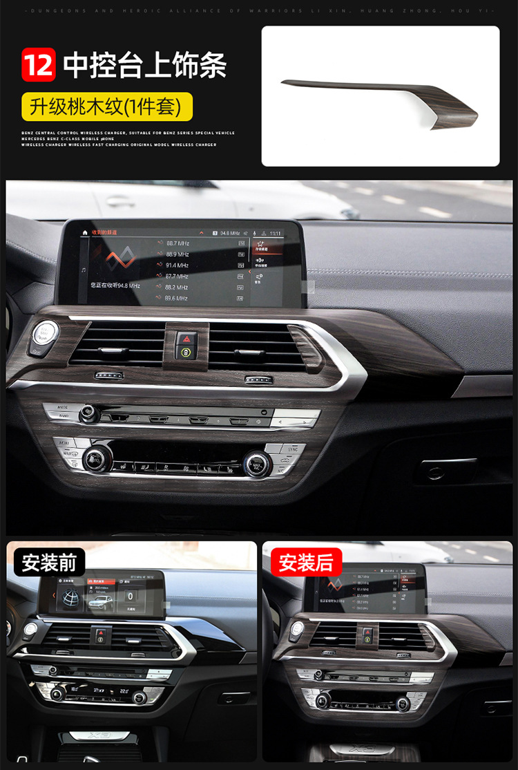 Suitable for BMW new X3/x4 car interior accessories iX3 peach wood grain modified central control gear panel decoration accessories