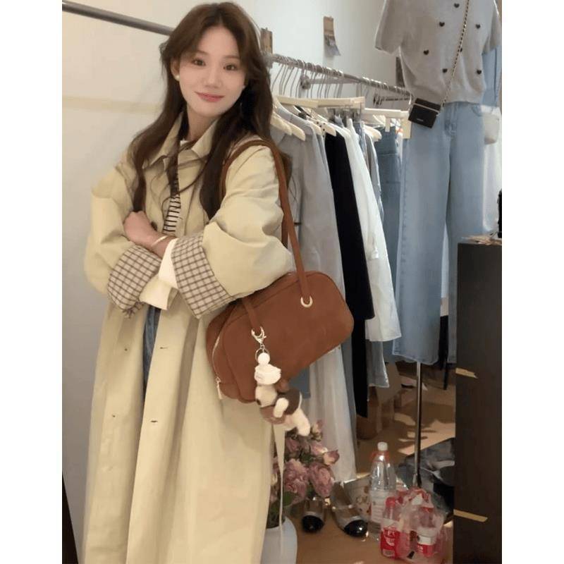2025 Spring and Autum New Windbreaker Jacket for Women, Small Early Autum Casual Korean Hepburn Style High-End Mid-Length Style