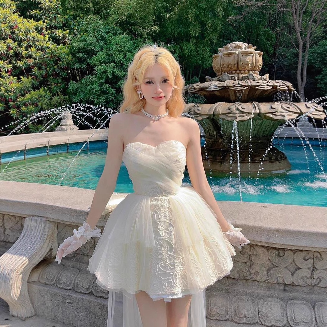 2025 Spring and Summer New Style Waist-Cinching Elegant High-End Birthday Dress French Fugitive Princess Dress for Women