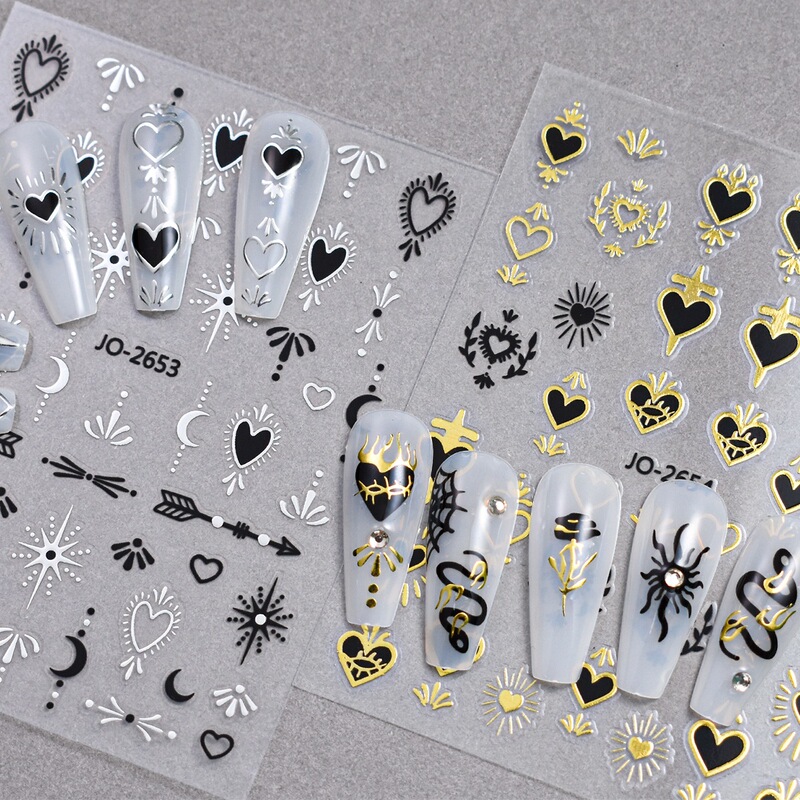 Bohemian Style Peelable Self-Adhesive Nail Stickers Hollow Heart-Shaped Sun Spider Web Star and Moon Nail Decals