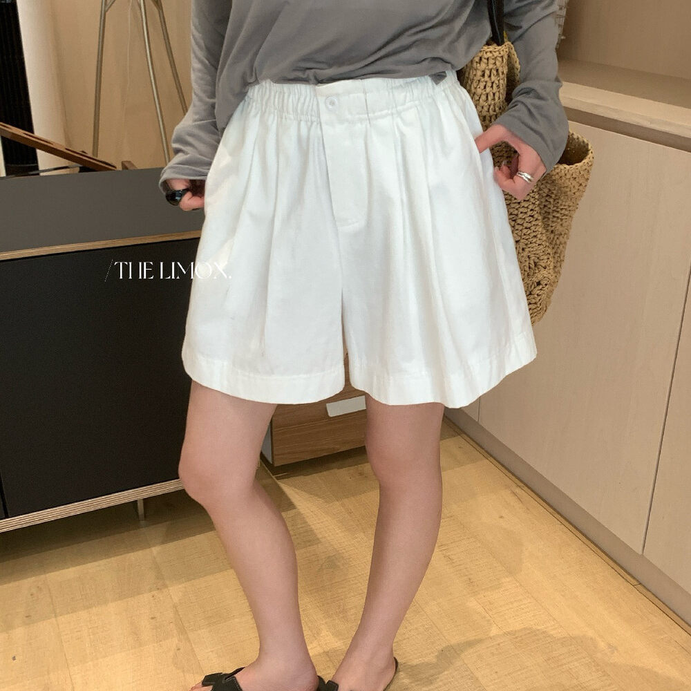 Quần short nữ cạp cao ống rộng phong cách Hàn Quốc, thun lưng co giãn, dáng suông thoải mái — xám đậm, màu đen, xám nhạt, màu trắng