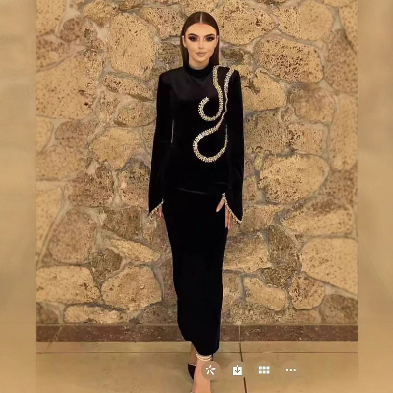 European and American Cross-Border New Style Rhinestone Long-Sleeve Bandage Dress, Tight-Fitting Bandage Dress, Elegant Socialite Style, Elegant Party Dress