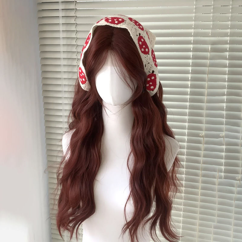 [Berry Girl] Peluca marrón roja de caramelo, cubierta de cabeza completa para mujer, ondas de agua, cabello largo y rizado, encaje en la frente, todo uso cos