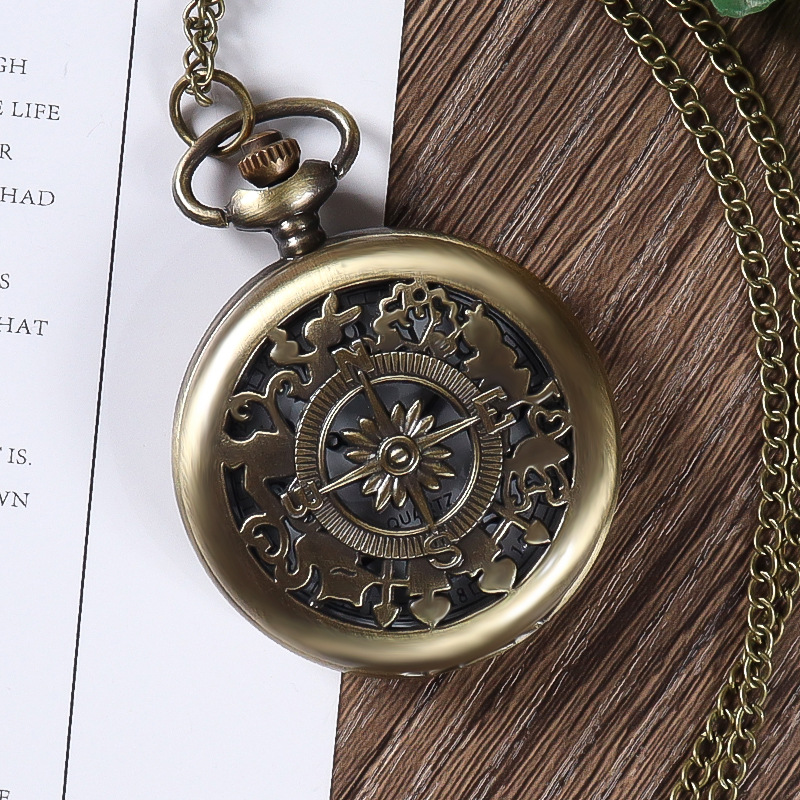 Large Vintage Flip-Cover Roman Polished Men's Student Quartz Electronic Necklace Clock for Seniors