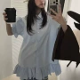 韩国飞边宽松泡泡袖连衣裙