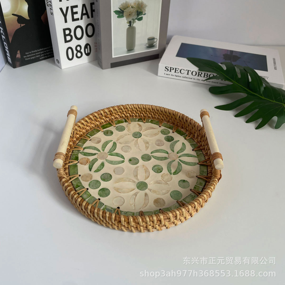 Vietnam ratán tejido Shell bandeja color Shell tejido merienda cesta de almacenamiento merienda bandeja fruta pan té bandeja