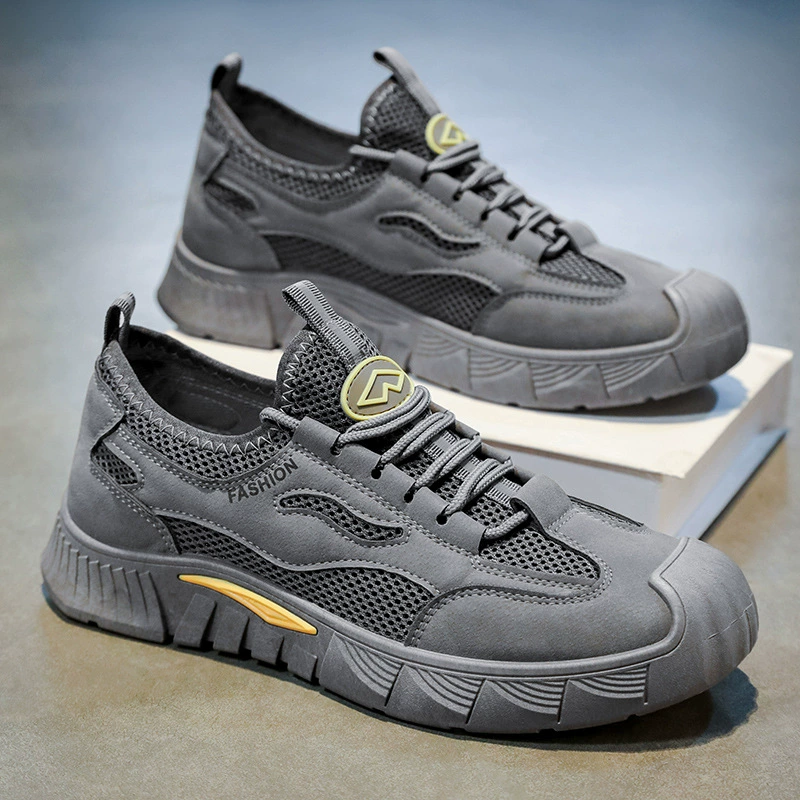 Мужская обувь Летняя новая сетка дышащая обувь для защиты труда мужская стройка работа нескользкая и износостойкая спортивная обувь повседневная доска