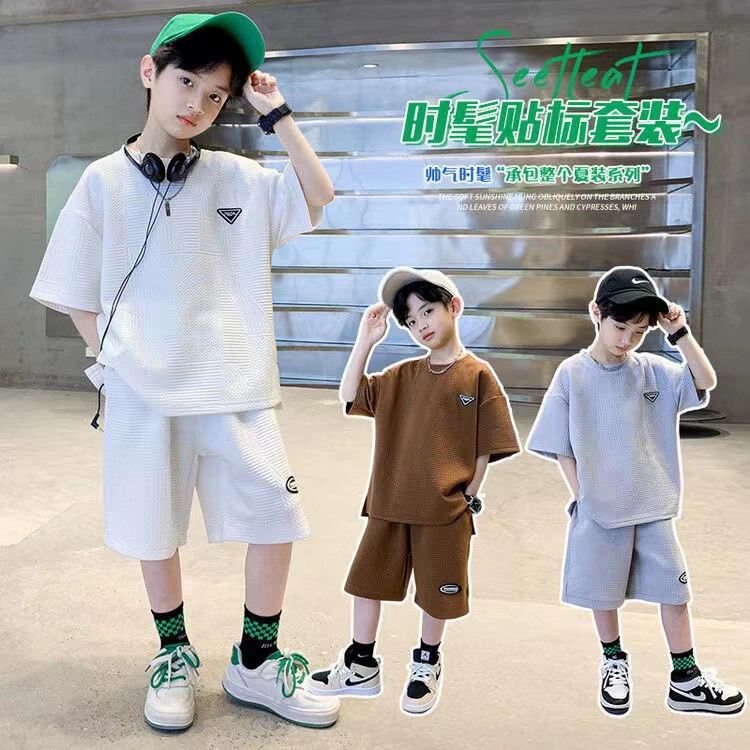 Children's summer clothing, summer thin set for boys, 2025 years, for teenagers, with short sleeve