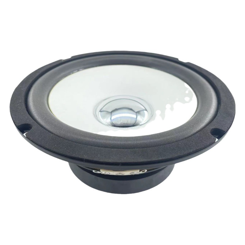 Altavoz de 6.5 pulgadas, 4 ohmios, 40 vatios, cono blanco, tapa plateada brillante, con graves potentes, disfruta de altavoces HIFI de alta calidad.