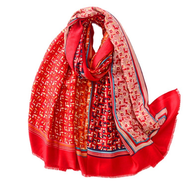 Otoño e Invierno nueva bufanda de satén de algodón suave bufanda de seda de algodón y lino cuatro rompecabezas dorado chal de protección solar bufanda caliente