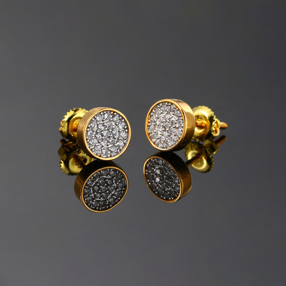 Round Pattern 1 Pair Hip-Hop Round Plating Inlay Copper Zircon White Gold Plated Ear Studs