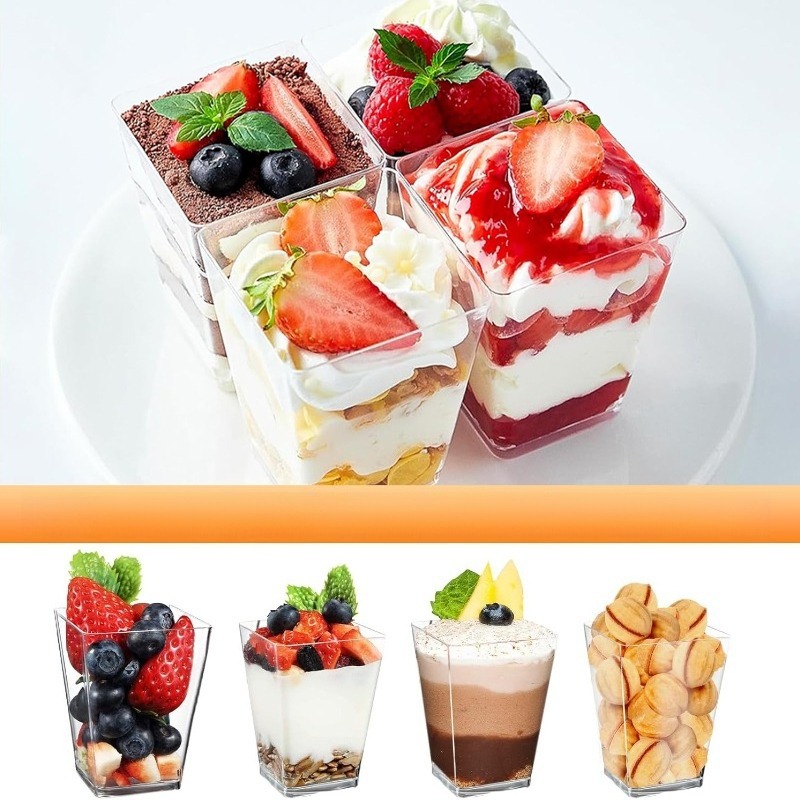 Amazon Hard Plastic Trapezoidal 150ml Dessert Cup Mousse Cup Pudding Cup Jelly Ice Cream Dessert Cup