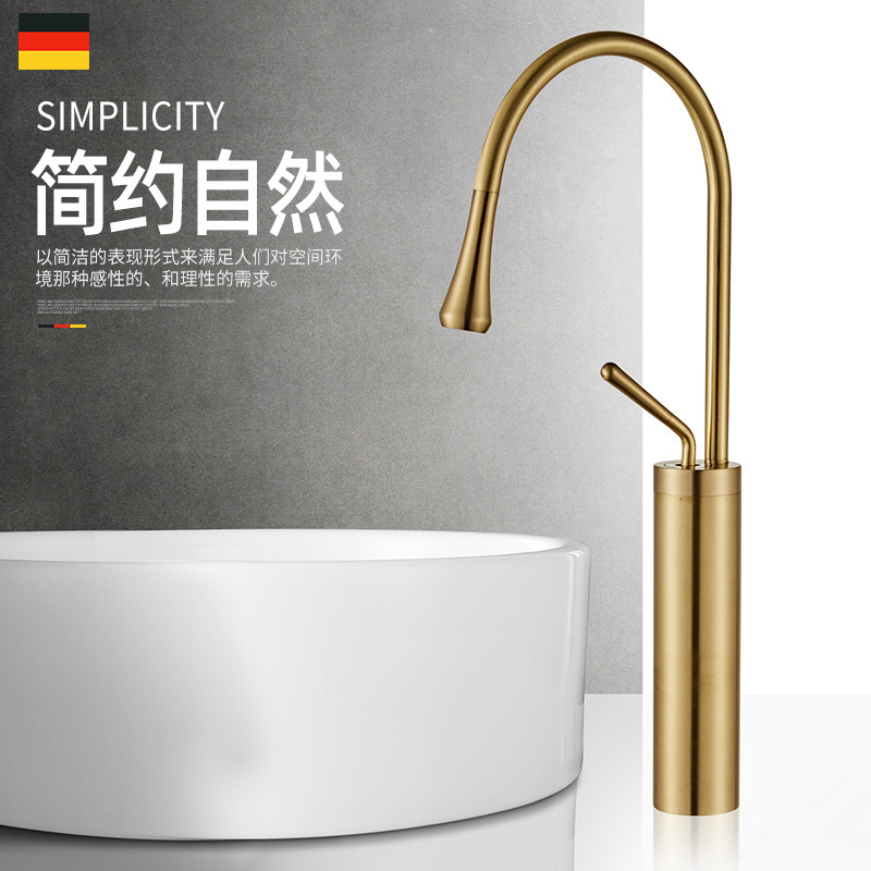 Copper Basin faucet hot and cold basin upper basin wash basin bathroom bathroom simple light luxury retro rotating