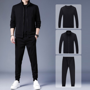 2025 spring and autumn sweater two-piece suit middle-aged men's leisure sports long sleeve pants coat three-piece wholesale